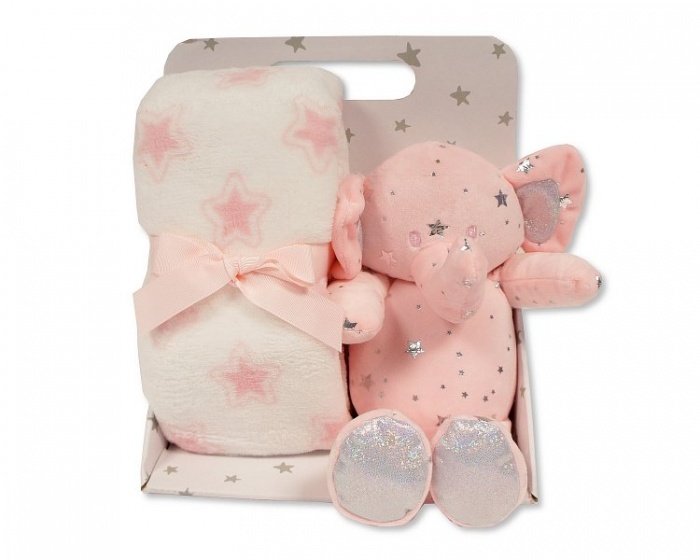 Snuggle Baby Couverture Bebe Avec Des Etoiles Elephant En Peluche 23 Cm Rose Set 2 Pieces Internet Toys